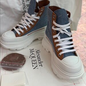 Alexander McQueen Denim and White Platform Sneakers sz8.5